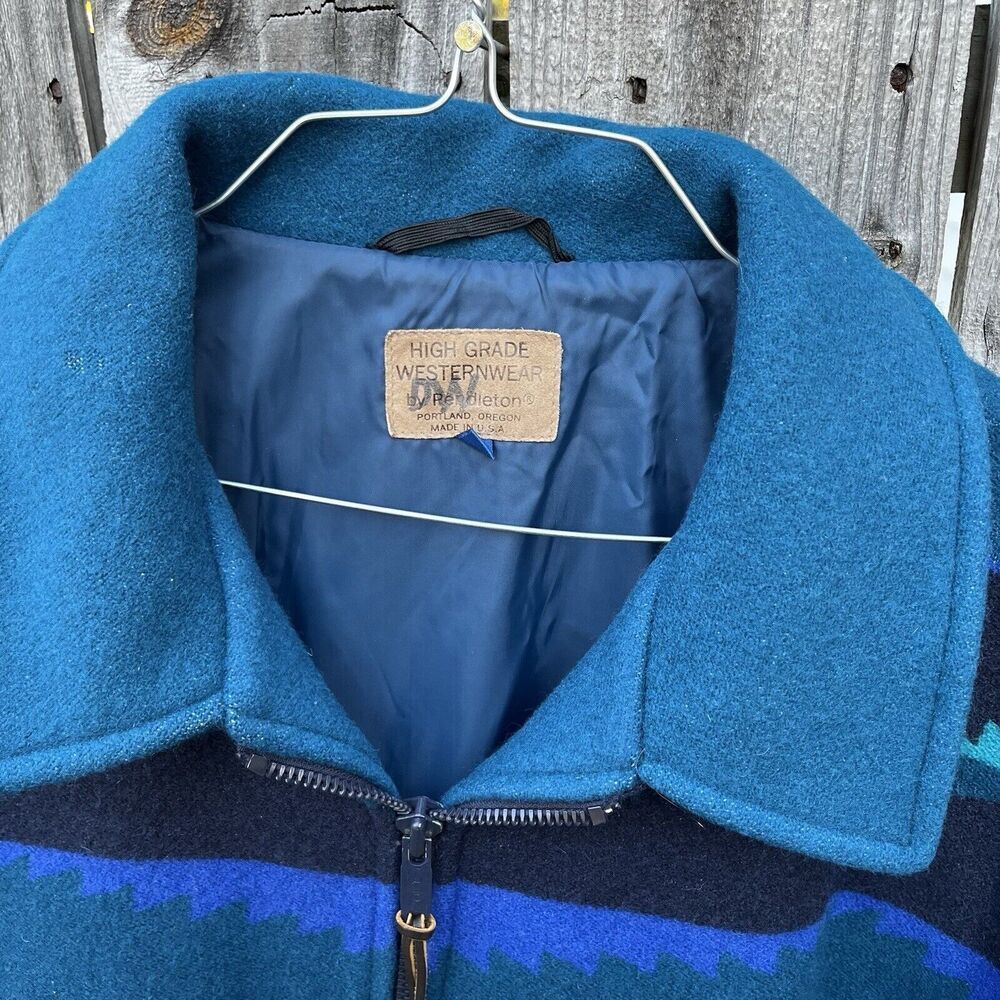 Pendleton Blue And Red Patterned Bomber Jacket - image 8